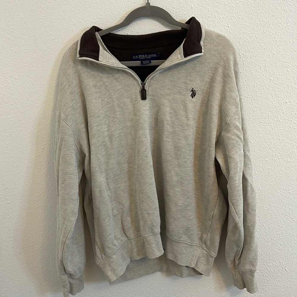 Cream and Brown US Polo Assn Quarter Zip Pullover Size XXL